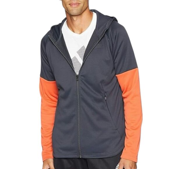 Adidas Hoodie Men 2XL Orange Full-Zip DH9071 Grey Activewear Running Outdoors - Picture 7 of 14